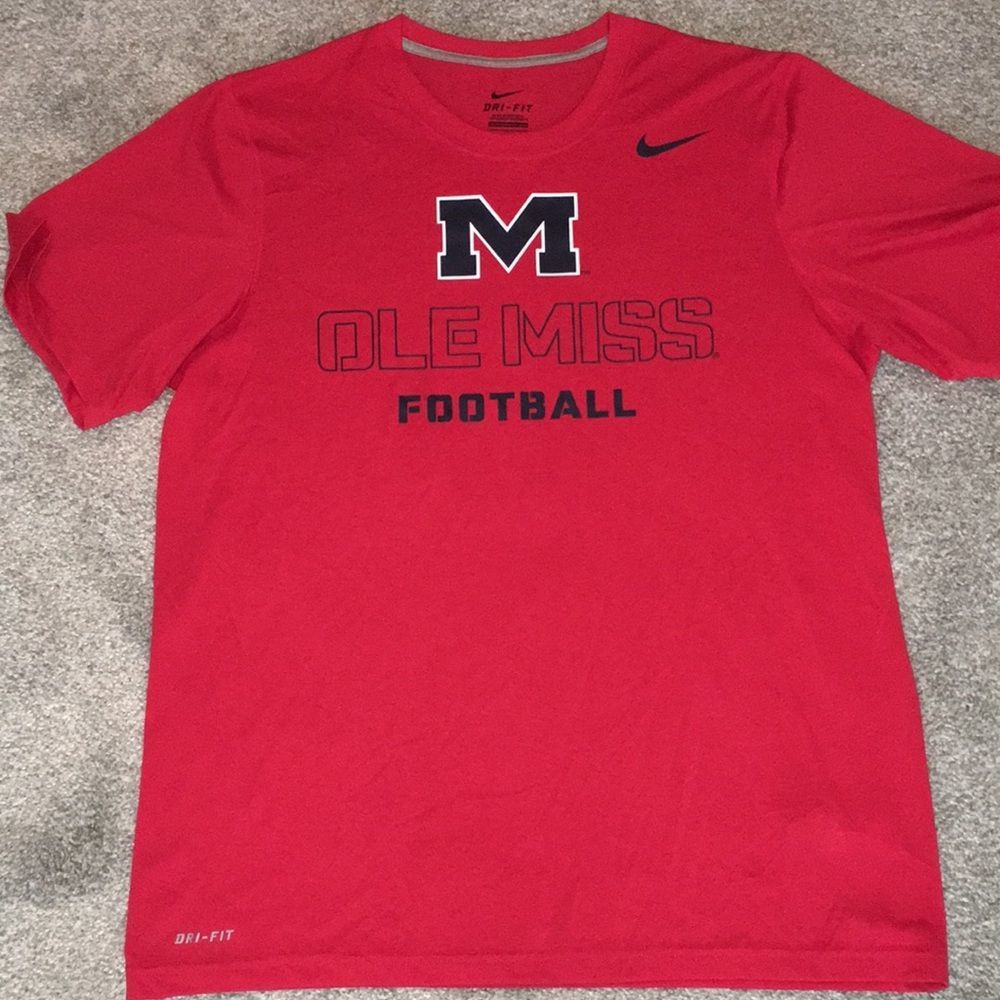 Nike NEW Ole Miss Mississippi Football team dri fit Red T shirt L